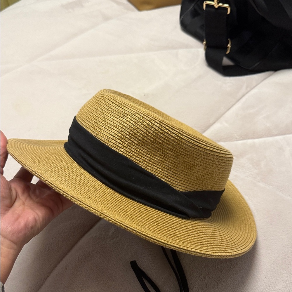 Stylish Tan Hat with Black Band